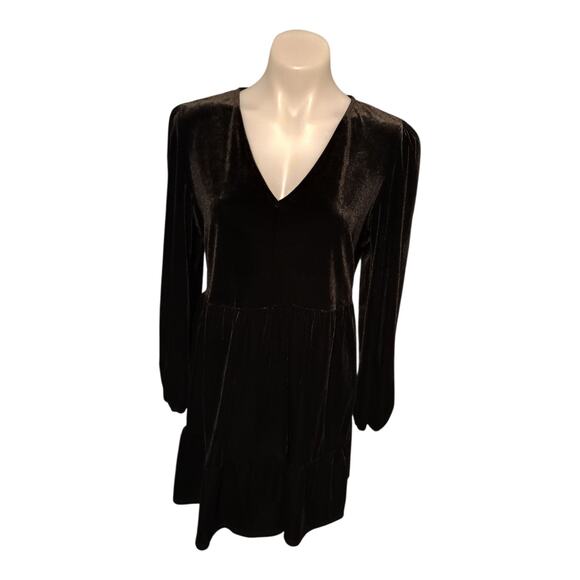 Miss Selfridge Women's Black Velvet Knee Length Babydoll Dress Waist Tie Size 8 - Picture 1 of 12